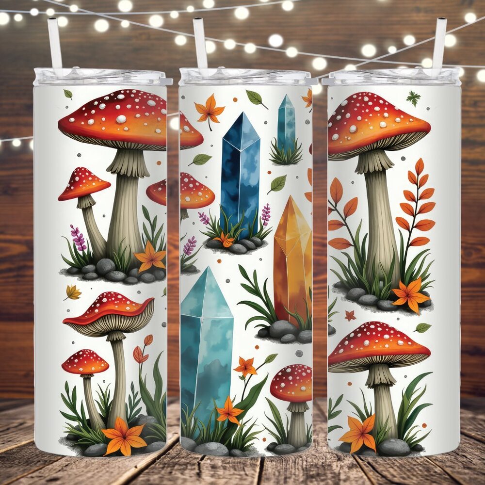 Mushroom and Crystals Metal insulated tumbler